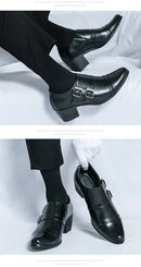 Fashion Buckle Leather Shoes For Men Big Size 46 Pointed Dress Shoes Man Quality Bussiness High Heels Shoes Man chaussure hommes