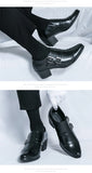 Fashion Buckle Leather Shoes For Men Big Size 46 Pointed Dress Shoes Man Quality Business High Heels Shoes Man chaussure hommes