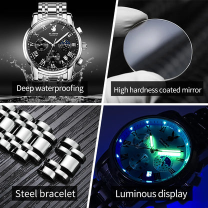 PLAYBOY Best Selling Fashion Luxury Quartz Watch for Men Original Stainless Steel Multifunction Waterproof Men's Wrist Watches