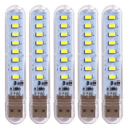 5pcs Portable USB Strip Light Mini Led Night Lights USB Plug Book Lamp Room Emergency Lighting for Power Bank Computer
