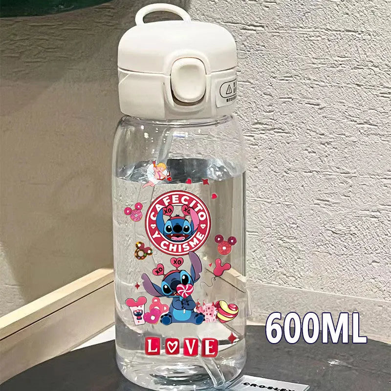 600/400ML Lilo&Stitch Straw Bottles Disney Drinking Office Transparent Portable Anti Drop Children's Water Bottle PC Material