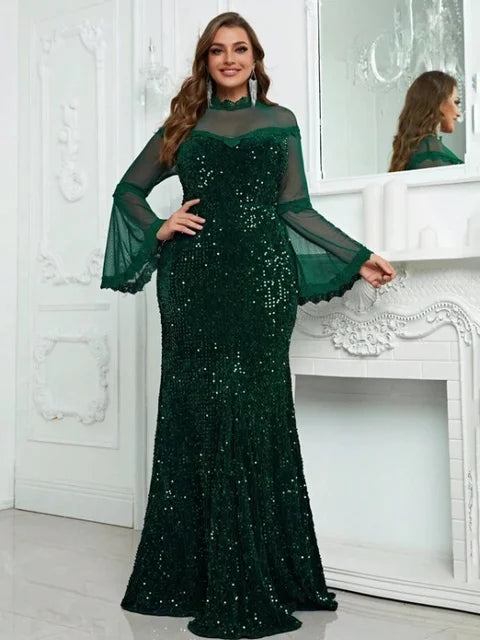 Vestido feminino manga longa de lantejoulas de malha, elegante roupas femininas, moda jovem, grande, plus size, patchwork, sexy