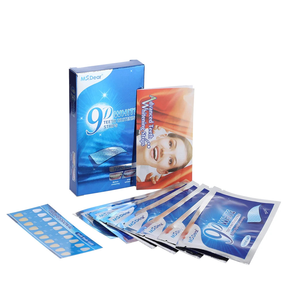 14pcs/box 9D Teeth Whitening Strips Toothpaste Gel Oral Hygiene Care Double Elastic Teeth Bleaching Strips False Teeth Veneers