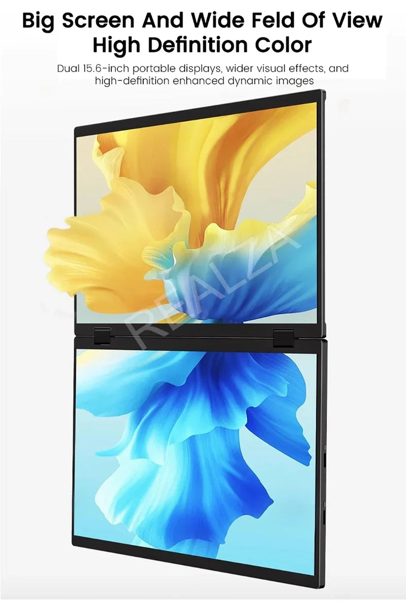 2025 15.6 Dual Screen 1920*1080P 60Hz Touch/Non-Touch Portable Monitor IPS Low Blue Light Eye Protection 360° Folding Drive-free