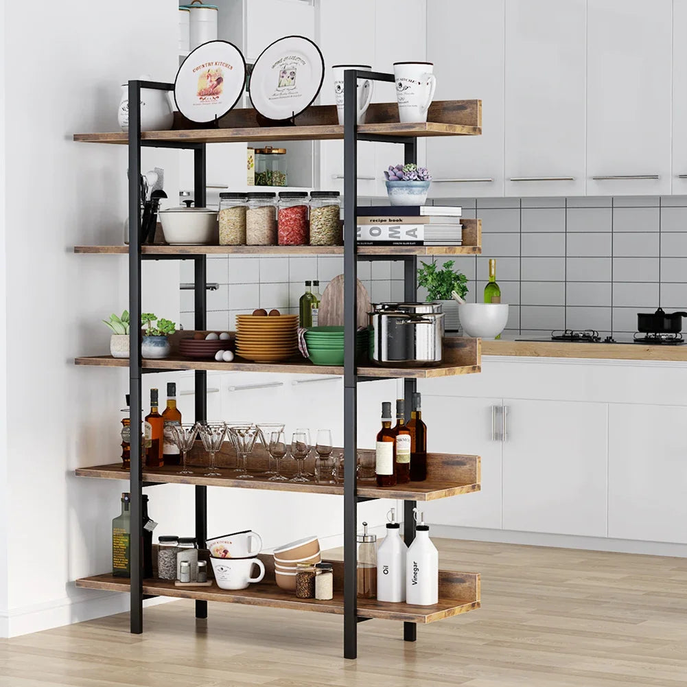 Tribesigns Bookshelf Storage Rack Standing Shelf 5 Tier Industrial Sturdy Bookshelf with Iron Pipe Frame