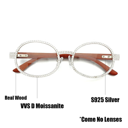 New Moissanite Glasses S925 Silver Wood Body Real Diamond Glasses For Women Men Luxurious Jewelry Pass Tester With GRA Free Ship