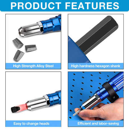 Remachadora, adaptador para remachadora eléctrica, herramientas de 2,4 mm, 3,2 mm, 4,0 mm y 4,8 mm, remachadora doméstica, para taladros eléctricos