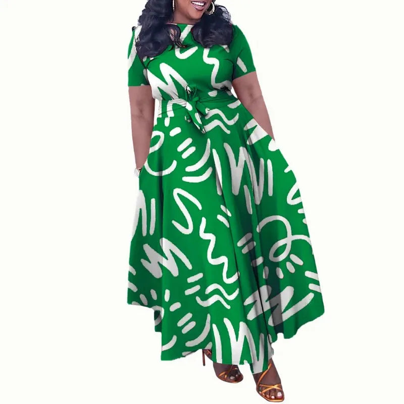 2025 Dashiki Fashion Belted Maxi Long Party Dress Vintage Printed Sundress Casual Vestidos Robe african dress Summer Women Dress