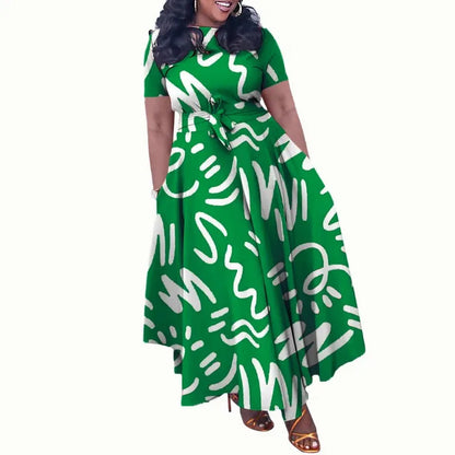 2025 Dashiki Fashion Belted Maxi Long Party Dress Vintage Printed Sundress Casual Vestidos Robe african dress Summer Women Dress