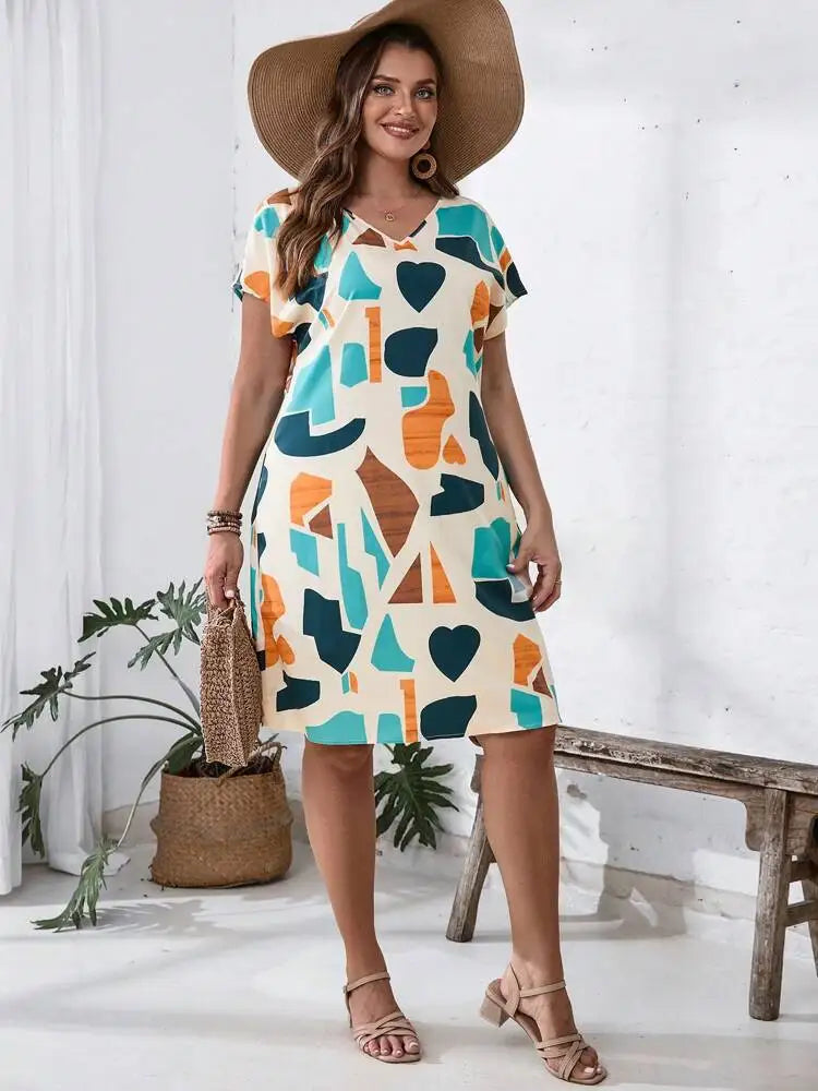 2024 Spring and Summer Cross-border Europe and America New Large Women's Fashion V-neck Shirt Dress Plus Size