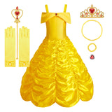 Children Princess Costume Kids Halloween Carnival Beauty Beast Birthday Party Clothes Girl Yellow Belle Cosplay Dress Up