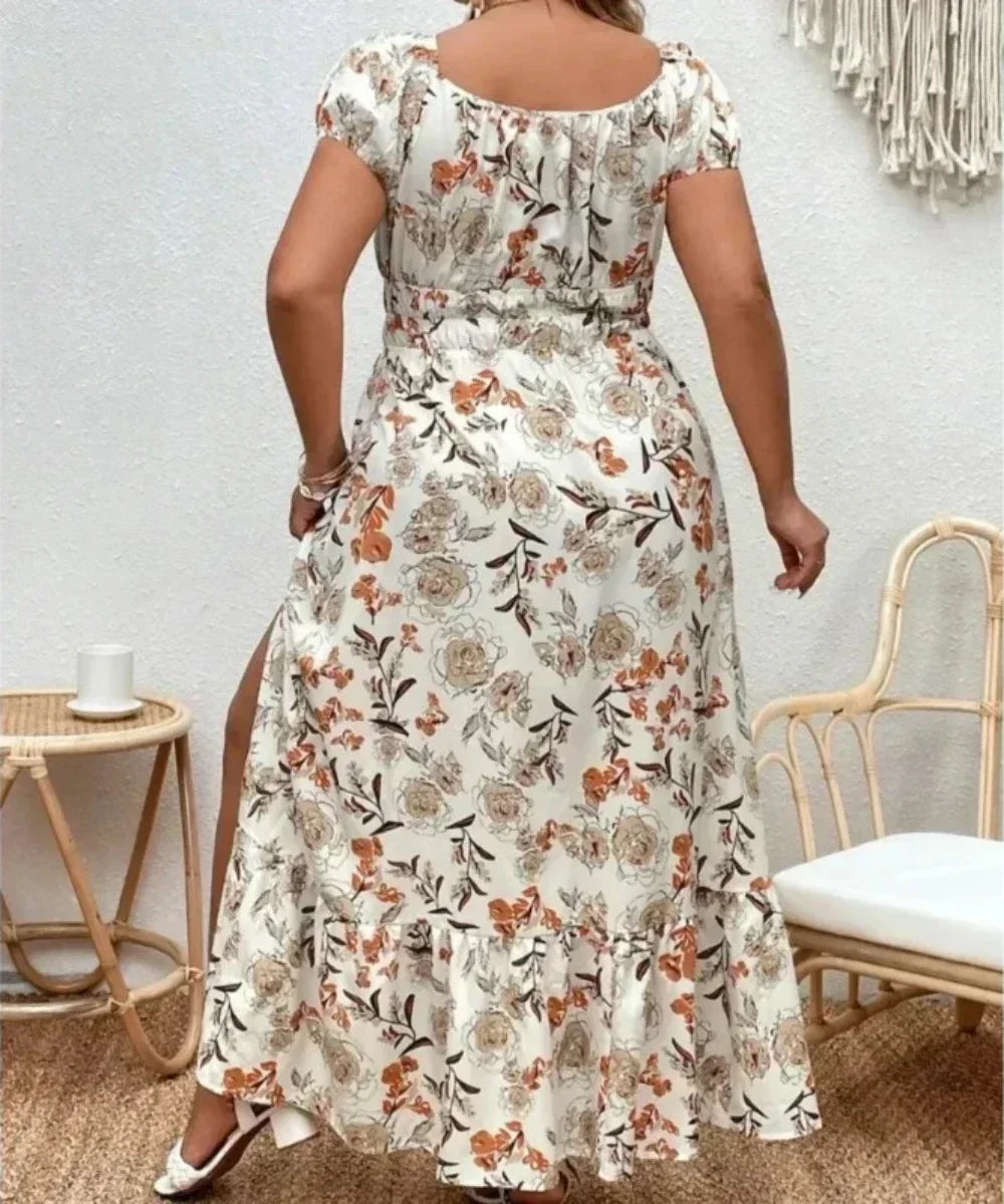 Vestido largo informal de fiesta con estampado floral para mujer, talla grande 1-5XL, ideal para exteriores, de verano, holgado 