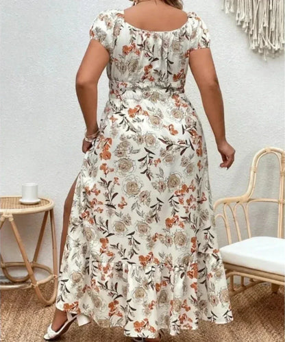 Vestido largo informal de fiesta con estampado floral para mujer, talla grande 1-5XL, ideal para exteriores, de verano, holgado 