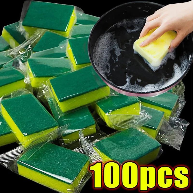 100/1 pçs cozinha lavar louça esponja macia absorvente limpo esfregar pote ferrugem esfregão remoção kits escova de limpeza doméstica esponja