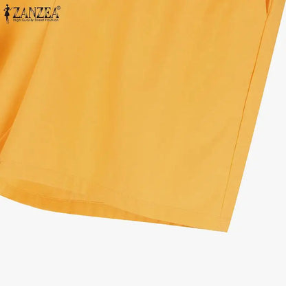 ZANZEA Fashion Sleeveless Tops Short Sets Two Piece Sets Summer Womens Outifits Beach Tracksuit Vintage Solid Cotton Pants Suits