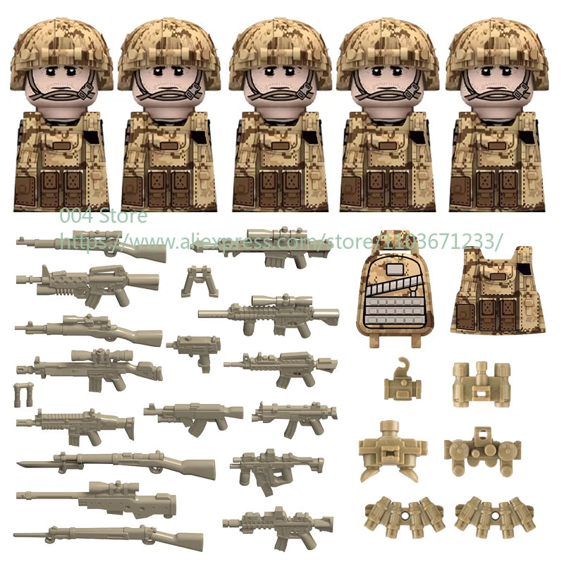 Military Special Forces Action Figure Building Blocks Ghillie Suit Weapons Sniper SWAT Ghost KSK Police Bandit Boy Toy Gift F029