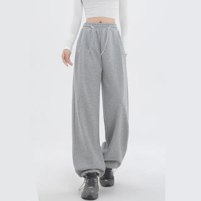 Calça reta de cintura elástica feminina, calça longa de carga, casual, casual, primavera, verão, 2022