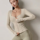 Chaqueta deportiva sexy de manga larga con almohadilla para el pecho, ajustada, para mujer, para yoga, running y fitness, para otoño, zapatillas de entrenamiento Nike Airbag.