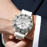 4PCS Fashion Arabic Dial Men Business Quartz Watch CasuSilicone Strap Wristwatch With Necklace Set Reloj Hombre (Without Box)