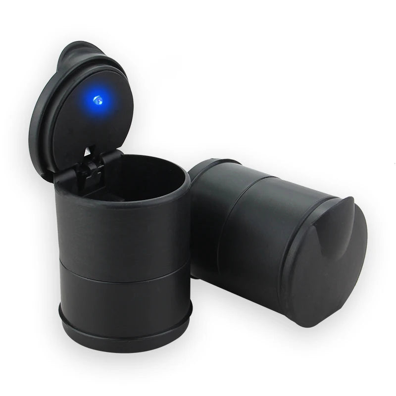 Cenicero portátil LED para coche, con apertura automática de un solo toque, luz azul, ignífugo, para fumar cigarros, accesorios para coche 
