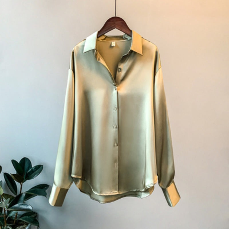 Office Lady Long Sleeve blouse Women Autumn 2023 Overshirt Satin Femal Clothing Elegant Korean Style Luxury Designer Blouse