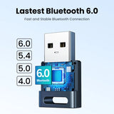 USB Bluetooth Adapter, Bluetooth 6.0 Dongle for PC Windows 11/10/8.1, Bluetooth Receiver & Transmitter for Keyboard/Mouse
