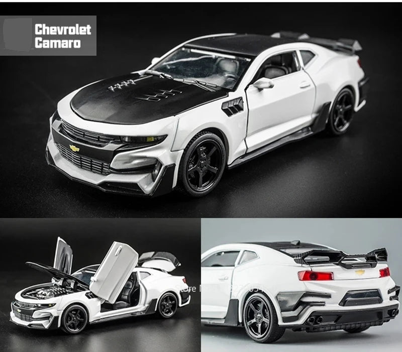 Scale 1/32 Camaro Toys Model Car Alloy Metal Diecast With 4 Door Opened Sound Light Pull Back Vehicle for Boy Gift Collection