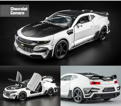 Scale 1/32 Camaro Toys Model Car Alloy Metal Diecast With 4 Door Opened Sound Light Pull Back Vehicle for Boy Gift Collection