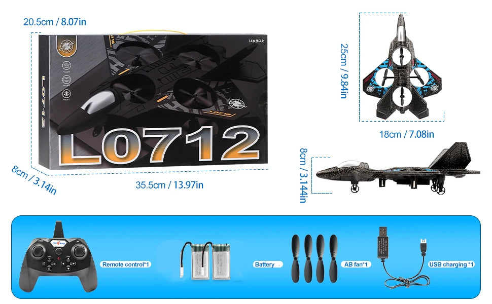L0712 RC Plane 2.4G Remote Control Aircraft Gravity Sensing Helicopter Glider with Light EPP Foam Fighters for Boys Children
