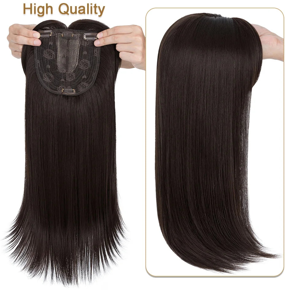 Benehair 14'' 18'' Hair Toppers with Bangs for Women Synthetic 6x6 Top Hairpieces Wigs Long Straight Clip in Hair Extension