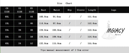 Mgiacy plus size V-neck See-through trumpet sleeve embroidered chiffon full skirt Evening gown Ball dress Party dress