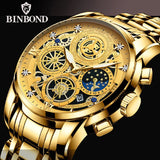 BINBOND Luxury Fashion Casual Quartz Men Watch Stainless Steel Strap Luxury Dial Luminous 30M Waterproof Business Men Wristwatch