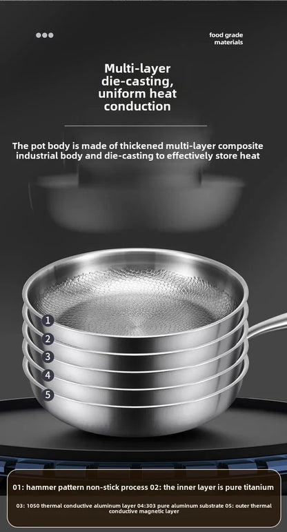 26/28/30cm German Pure Titanium Frying Pan Non-stick Frying Pan Uncoated Fish Scale Hammer Pattern Titanium Alloy Cookware