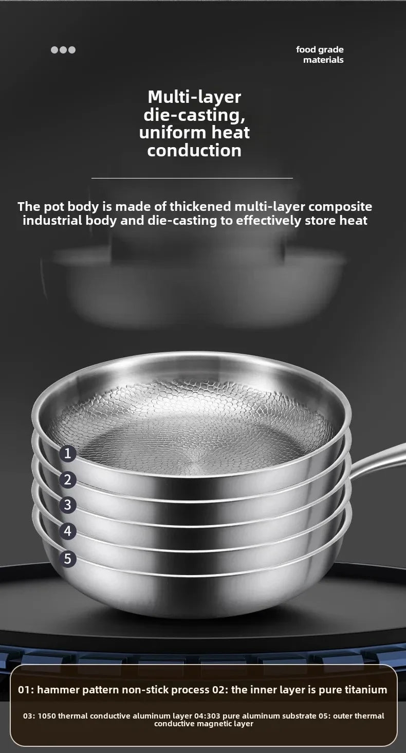 26/28/30cm German Pure Titanium Frying Pan Non-stick Frying Pan Uncoated Fish Scale Hammer Pattern Titanium Alloy Cookware