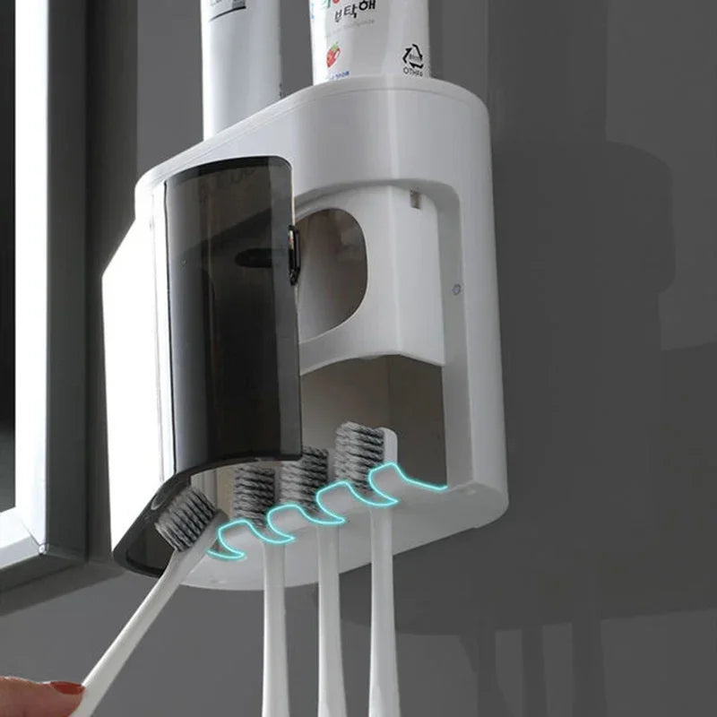 Exprimidor automático de pasta de dientes de pared, dispensador de pasta de dientes, soporte magnético para cepillos de dientes, estante para pasta de dientes, accesorios de baño