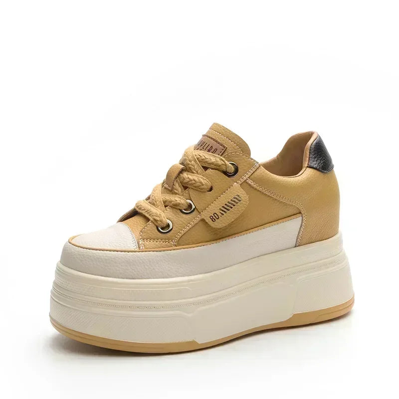 Fujin 9cm Cow Suede Genuine Leather Women Vulcanized Shoes Platform Wedge Skate Boarding High Brand Heels Casual Summer Shoes