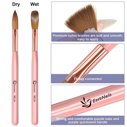 Pink Handle Acrylic Nail Brush Size 16/18/22 mm Acrylic Application Nail Brushes Pen Professional Powder Extension Carving