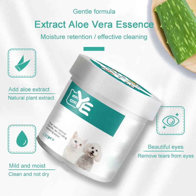 New Pet Eye Wipes Cats and Dogs Tear Stain Wet Wipes Cats and Dogs Universal No Irritation Cleaning Products 130 Canned Wipes