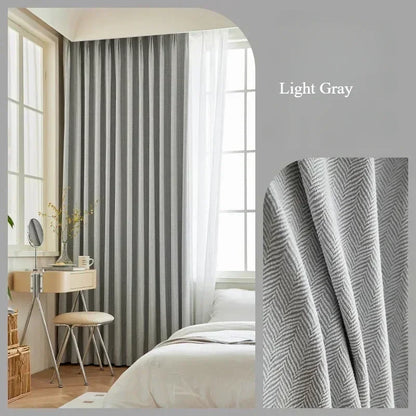 Herringbone Chenille Beige Thickened Blackout Curtains for Living Room Dining Room Bedroom Solid Color Luxury Curtains Custom