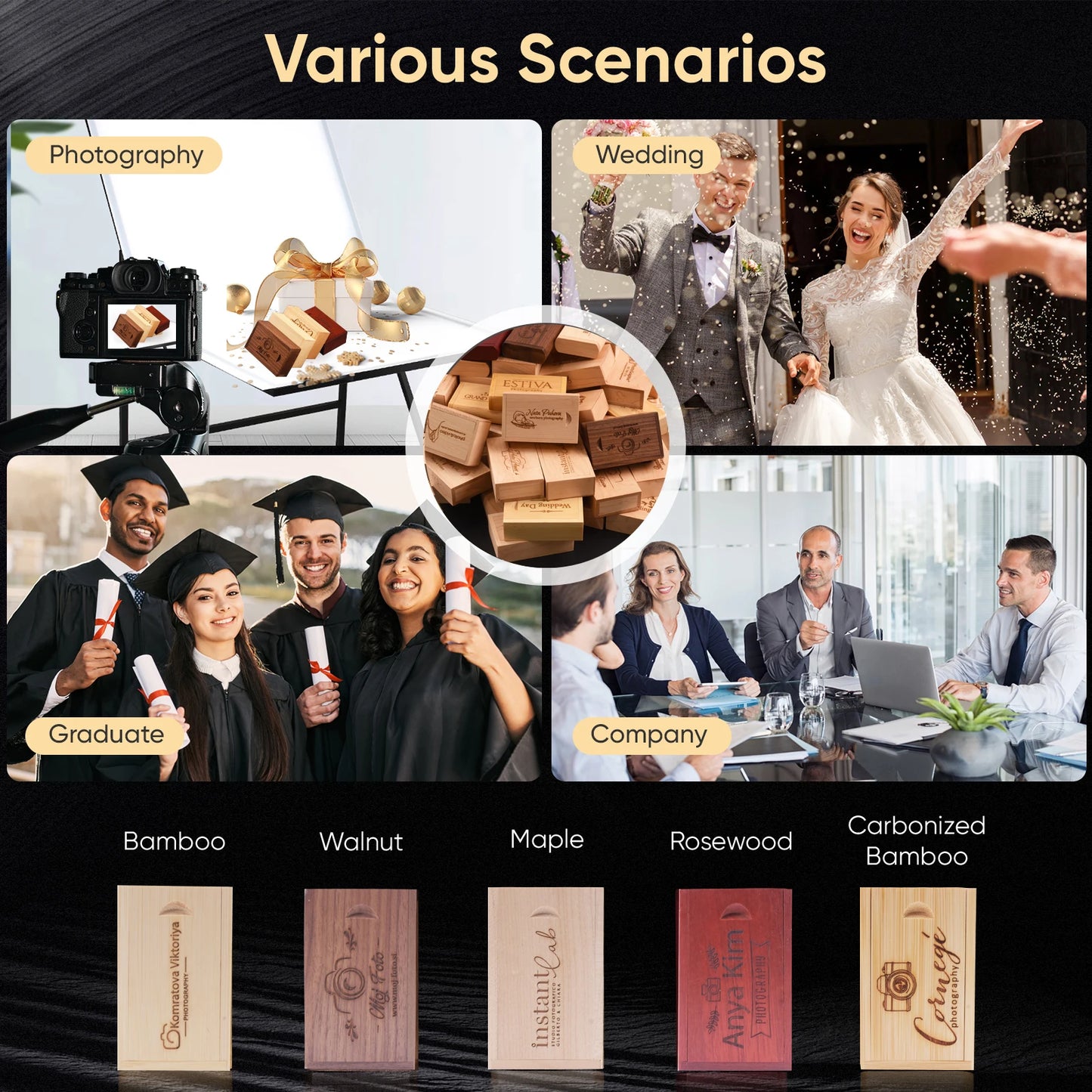 Wooden USB Flash Drive 10PCS/LOT Pen Drive 4GB 8GB 16G 128G Wedding Gift Memory Stick Box U Disk Free Custom LOGO Pen drive 64gb