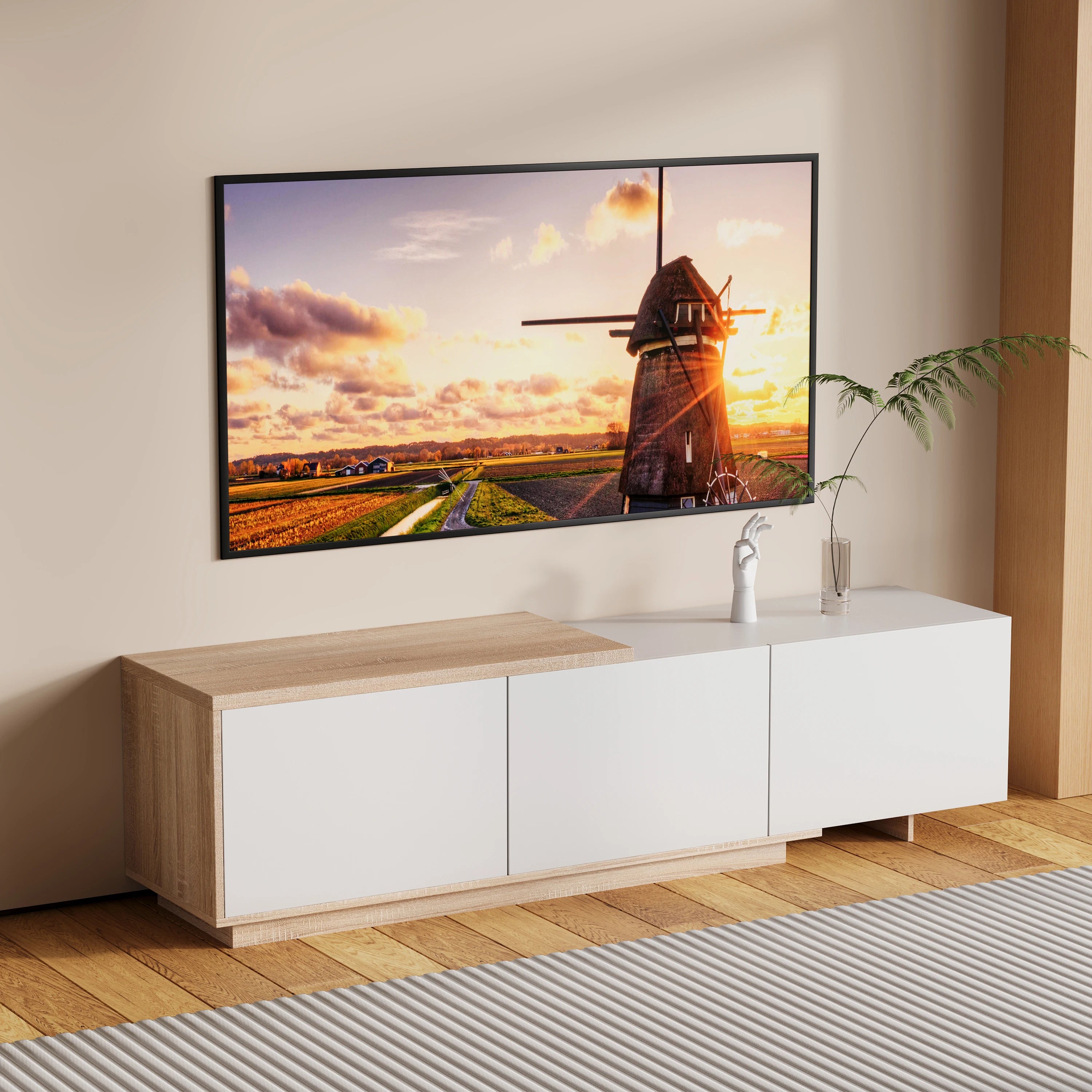 Comanlai 240cm Modern TV Cabinet with LED Lights  Living Room TV Cabinet with 3 Drawers and Open Storageextendable TV Stands
