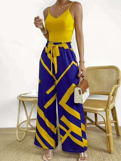 Geometric Pattern Print Wide Leg Pants Casual Loose Bow Front High Waist Pants For Every Day, Women's Clothing