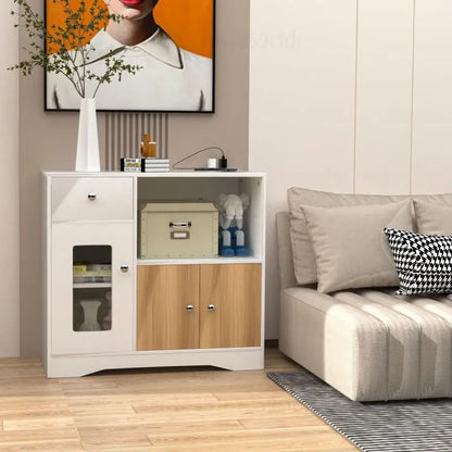 European Kitchen Cabinets Wooden Dining Cabinet Large Capacity Dustproof Tableware Storage 83x40x80cm Home Kitchen Furniture