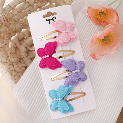 4Pcs/set Cute Baby Girls Knitting Headwear Handmade Crochet Butterfly Alloy Hairs Clips Kids Hairpins Fashion Desgin Headwear