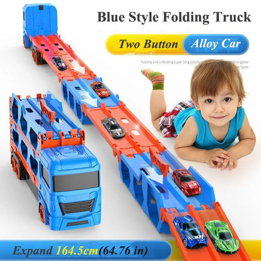 Camión transportador de coches grande, pista plegable, vehículo de carreras, juegos competitivos para niños, almacenamiento, coche de aleación, juguete para niños, regalo novedoso
