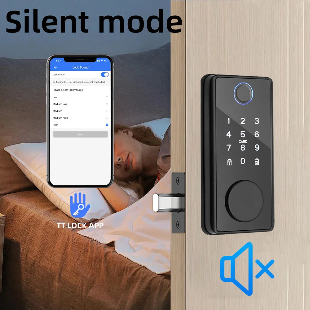 RAYKUBE DS01 BLE TT Lock Smart Fingerprint Deadbolt Lock with Latch/Door Sensor Auto Lock Key/Password/Card/ TT Lock APP Unlock