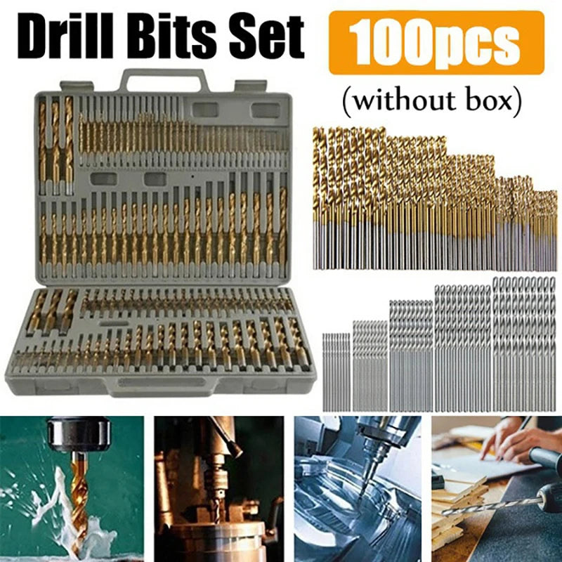 Juego de brocas helicoidales HSS con revestimiento de titanio (50/100 unidades), brocas de acero de alta velocidad para metal, hierro fundido y madera, herramientas eléctricas de alta calidad.