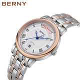 BERNY Women Watch Ladies Quartz Roman Numerals Day Top Calendar Watches Sapphire Glass Solid Steel Strap Women Wristwatch