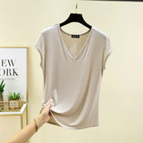 Modal V-Neck Tank Tops summer women's T-shirts sleeveless Plus size Thin Casual Loose Tee tops All match