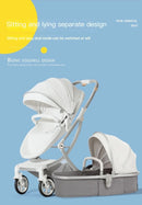 Baby Stroller 3in1,Luxury Baby Carriage with Car Seat,Eggshell Newborn Stroller Leather High Landscape PU leather